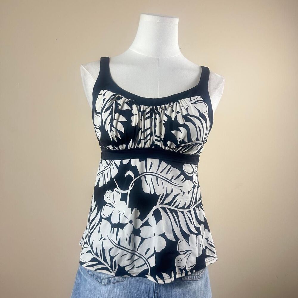 Caribbean Joe Babydoll Floral Swim Top